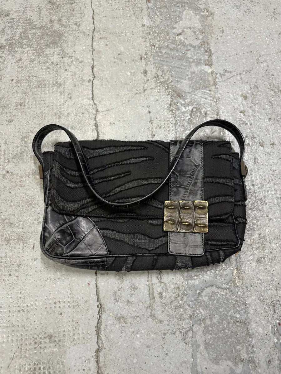 2000s Cavalli Crocodile Buckle Black Exotic Handle Bag mLbrrzn 0