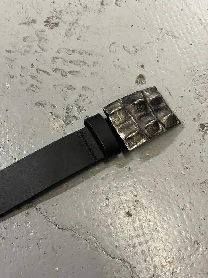 2000s Cavalli Crocodile Effect Buckle Black Leather Belt  uuOJQek 4