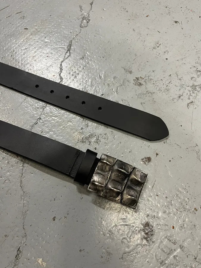 2000s Cavalli Crocodile Effect Buckle Black Leather Belt  uuOJQek 5