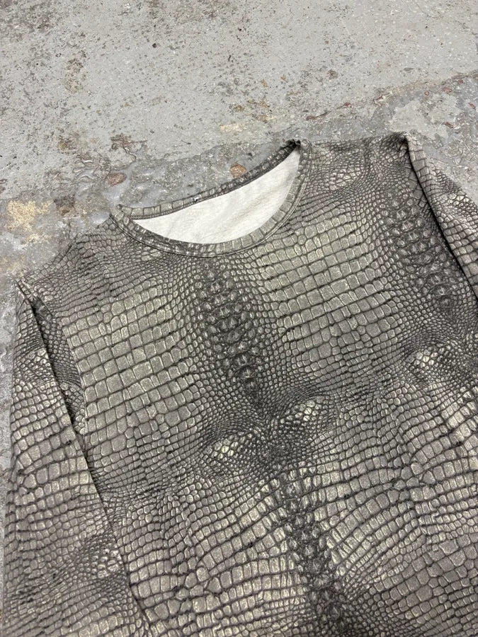 2000s Cavalli Crocodile Effect Grey Longsleeves gNCgJKi 4