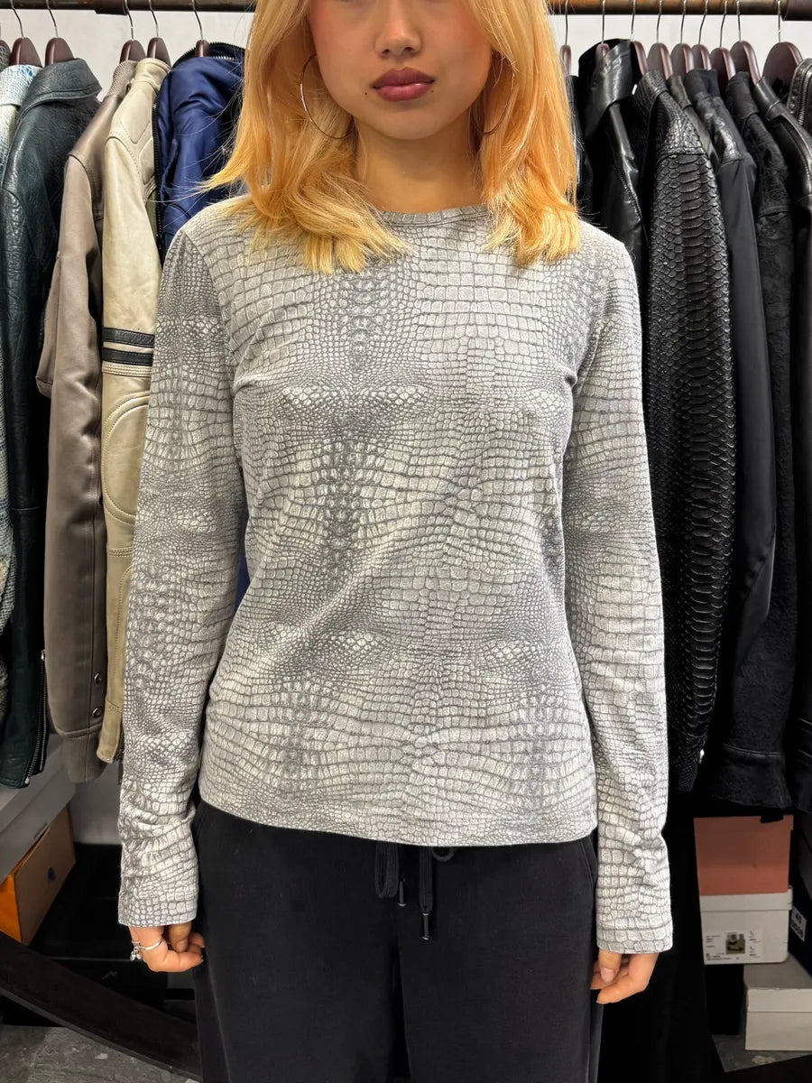 2000s Cavalli Crocodile Effect Grey Longsleeves gNCgJKi 1