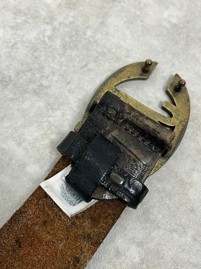 2000s Cavalli Crocodile Embossed Black & Brown Leather Belt Yambzey 6