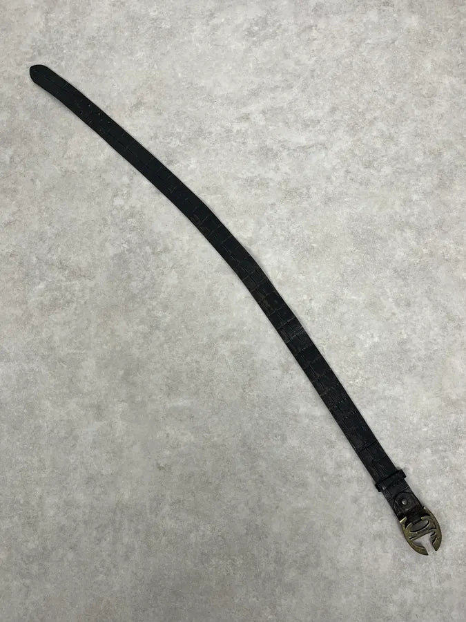 2000s Cavalli Crocodile Embossed Black & Brown Leather Belt Yambzey 4