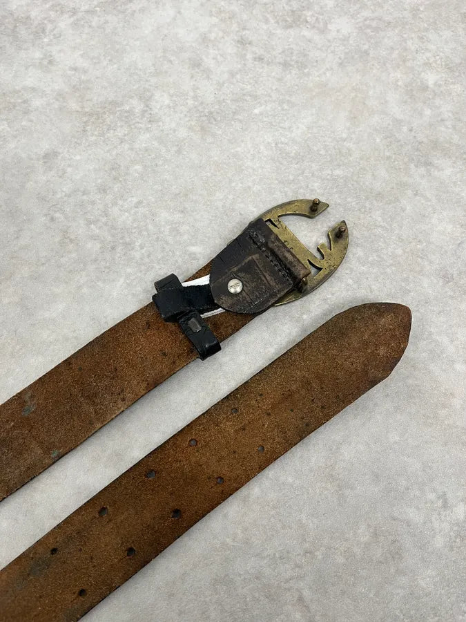 2000s Cavalli Crocodile Embossed Black & Brown Leather Belt Yambzey 5