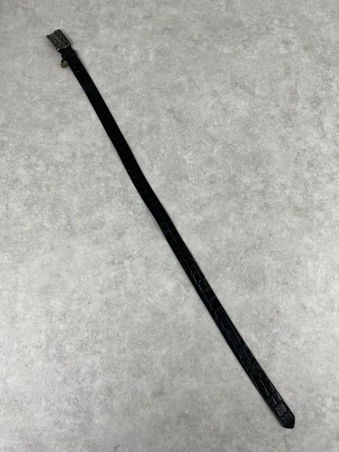 2000s Cavalli Crocodile Skin Buckle Black Leather Belt sqnbWwn 6