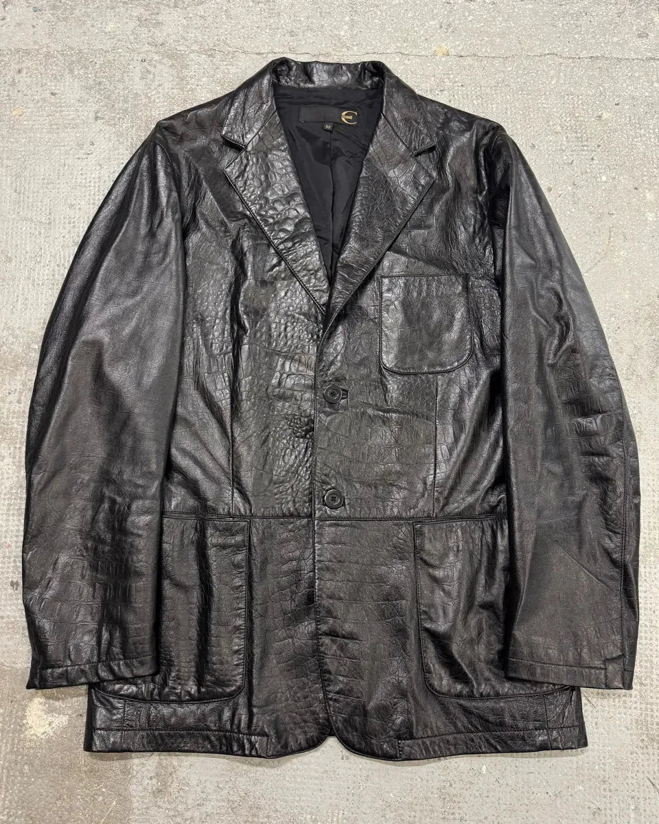 2000s Cavalli Crododile Effect Black Leather Jacket (M/L) 0