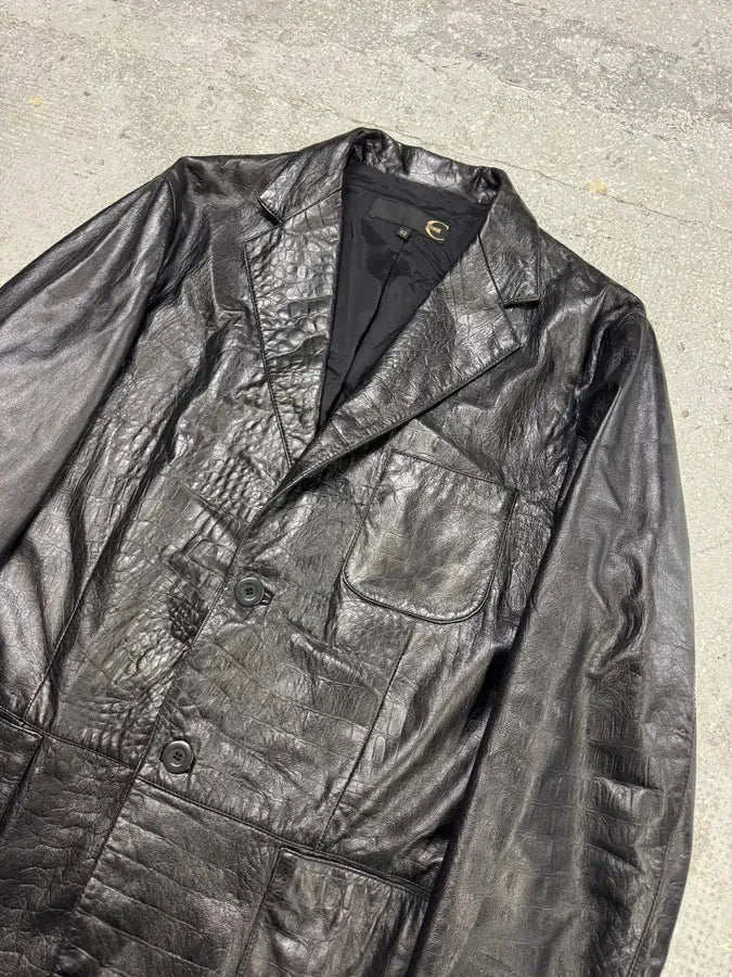 2000s Cavalli Crododile Effect Black Leather Jacket (M/L) 1
