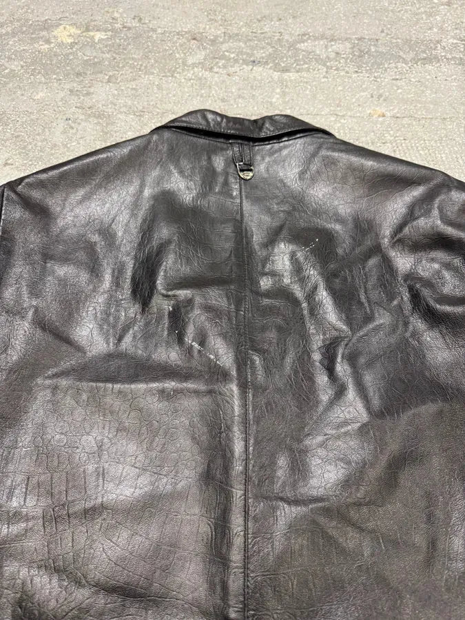 2000s Cavalli Crododile Effect Black Leather Jacket (M/L) 12