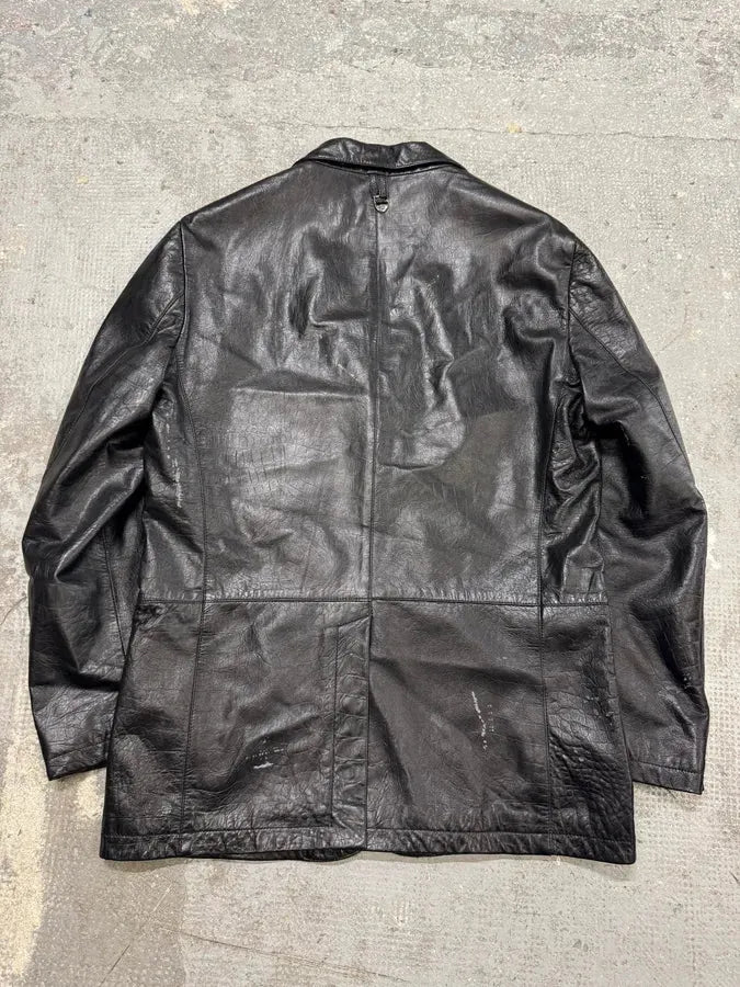 2000s Cavalli Crododile Effect Black Leather Jacket (M/L) 2