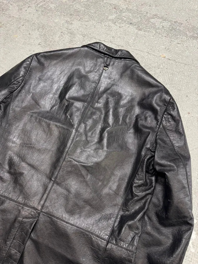 2000s Cavalli Crododile Effect Black Leather Jacket (M/L) 3