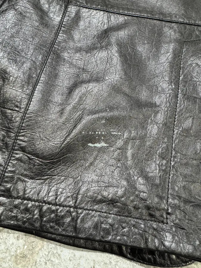 2000s Cavalli Crododile Effect Black Leather Jacket (M/L) 4