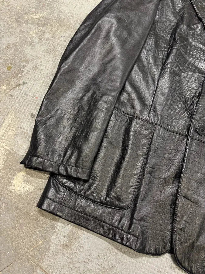 2000s Cavalli Crododile Effect Black Leather Jacket (M/L) 7