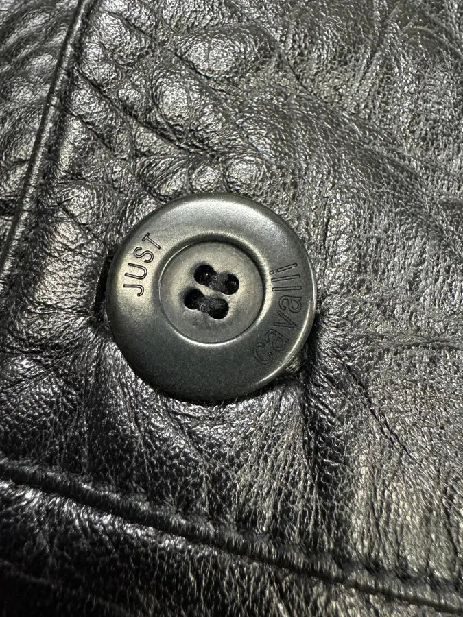 2000s Cavalli Crododile Effect Black Leather Jacket (M/L) 8