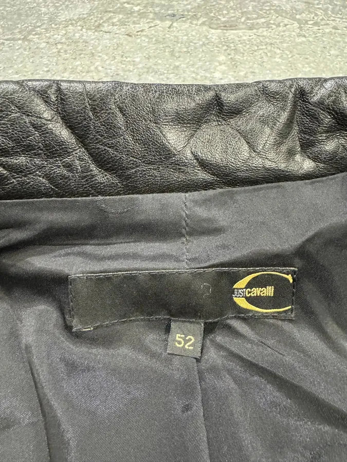 2000s Cavalli Crododile Effect Black Leather Jacket (M/L) 9