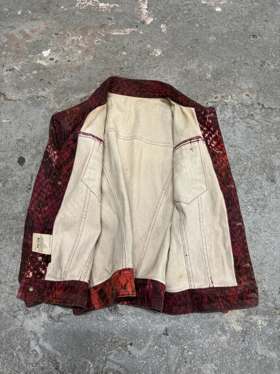 2000s Cavalli Cropped Red Snakeskin Effect Jacket XFPqJZQ 5