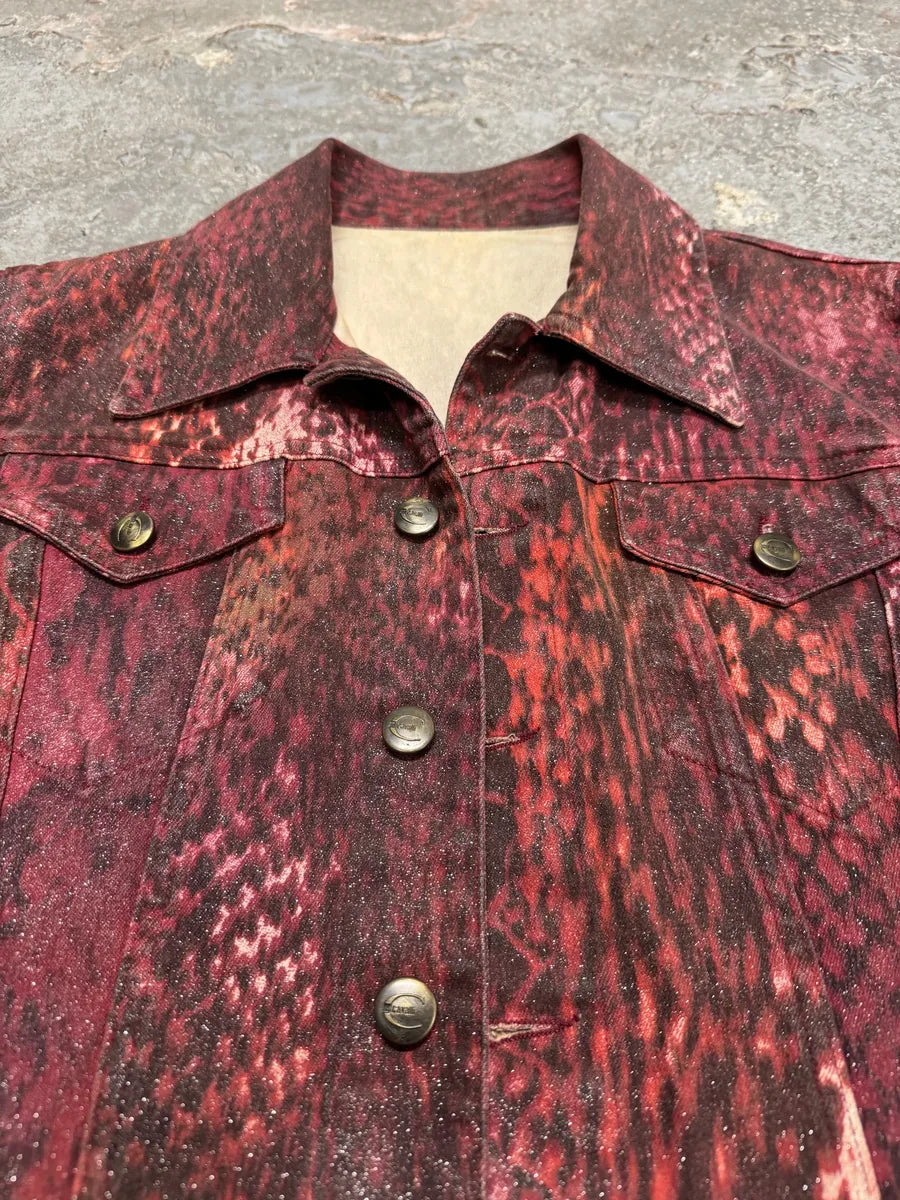 2000s Cavalli Cropped Red Snakeskin Effect Jacket XFPqJZQ 6