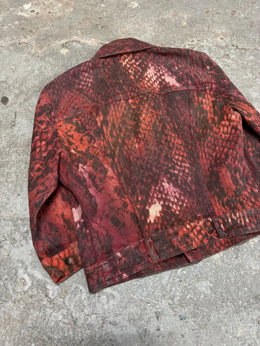 2000s Cavalli Cropped Red Snakeskin Effect Jacket XFPqJZQ 3