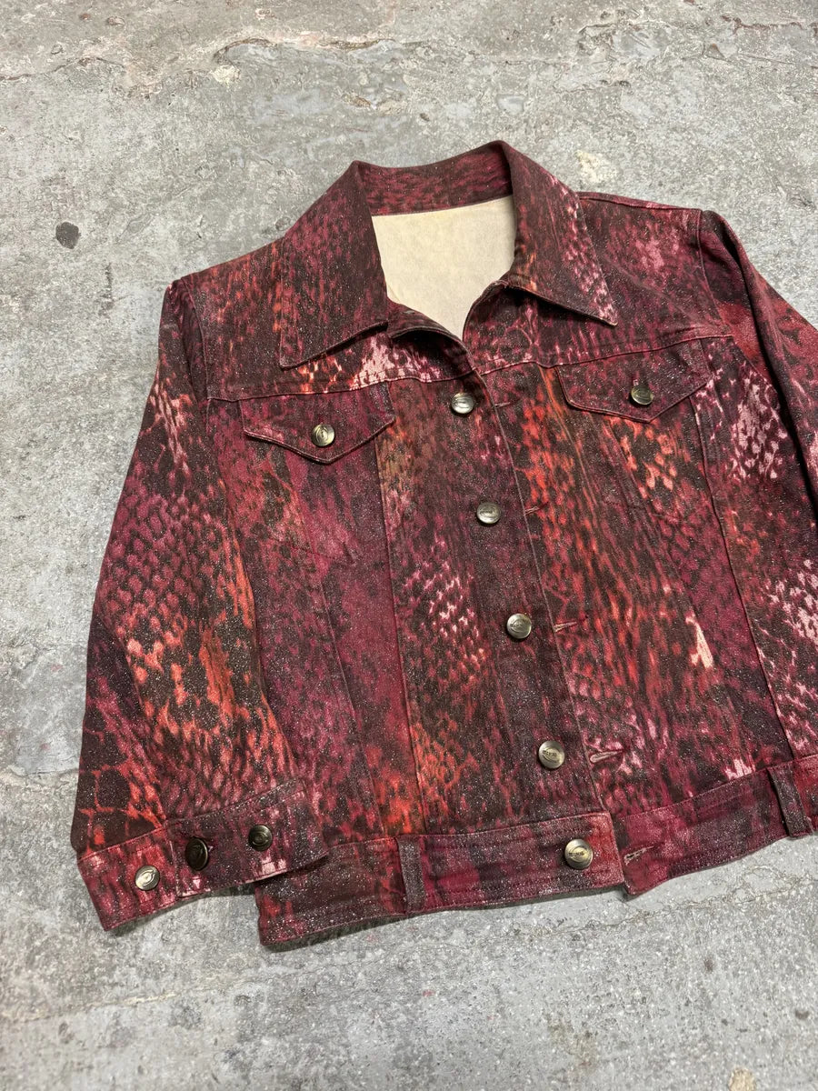 2000s Cavalli Cropped Red Snakeskin Effect Jacket XFPqJZQ 7