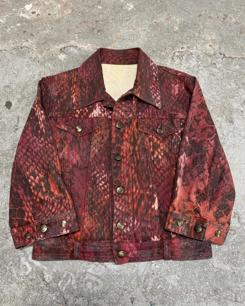 2000s Cavalli Cropped Red Snakeskin Effect Jacket XFPqJZQ 0