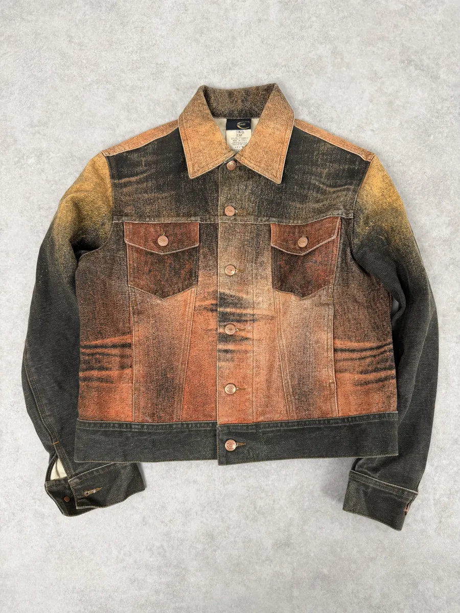 2000s Cavalli Cropped Sunset Overprint Trucker Jacket uxayHoo 0