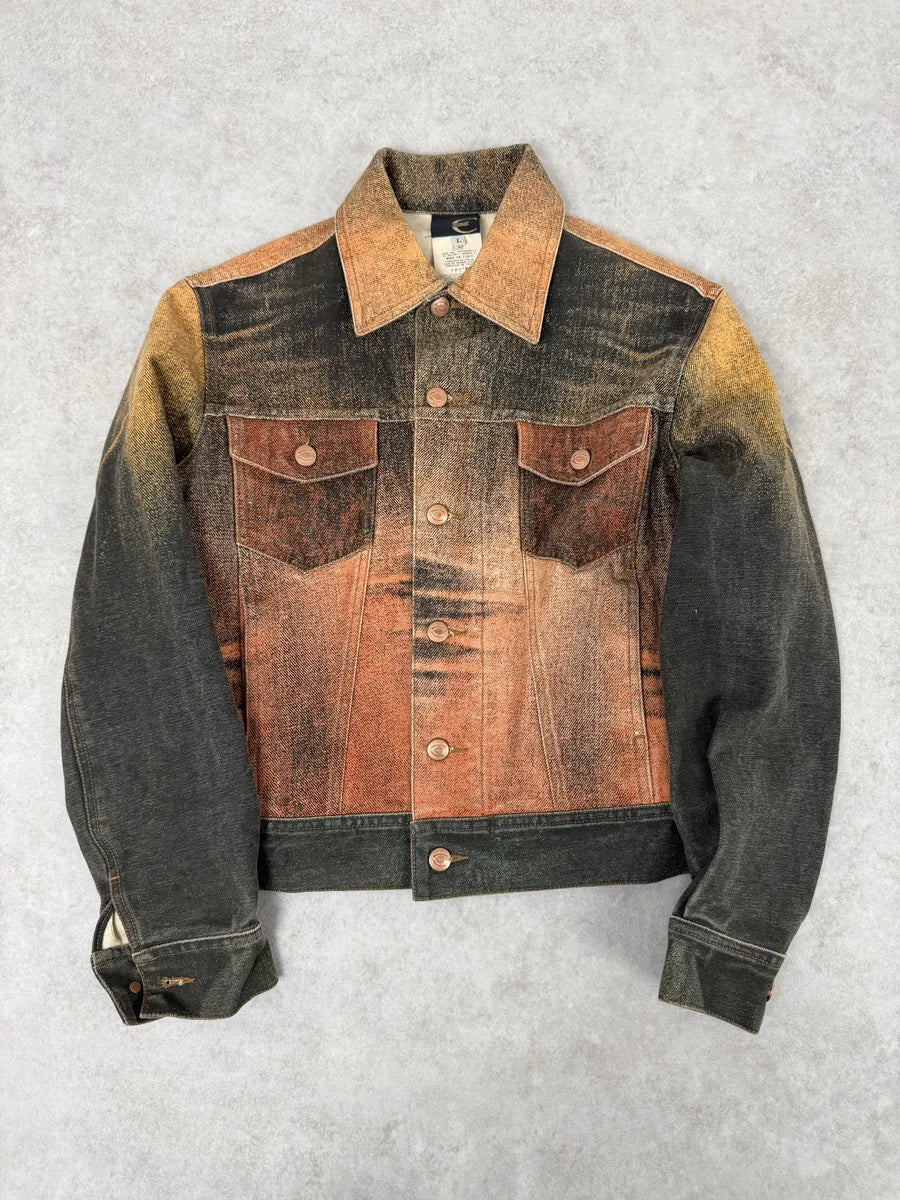 2000s Cavalli Cropped Sunset Overprint Trucker Jacket uxayHoo 3