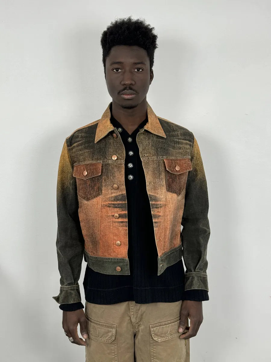 2000s Cavalli Cropped Sunset Overprint Trucker Jacket uxayHoo 4