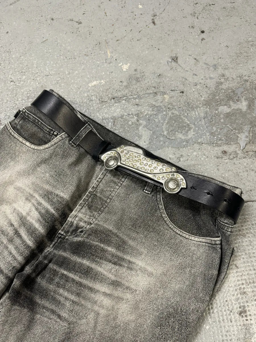 2000s Cavalli Crystal Effect Car Buckle Leather Belt (OS) rPpQGPf 0