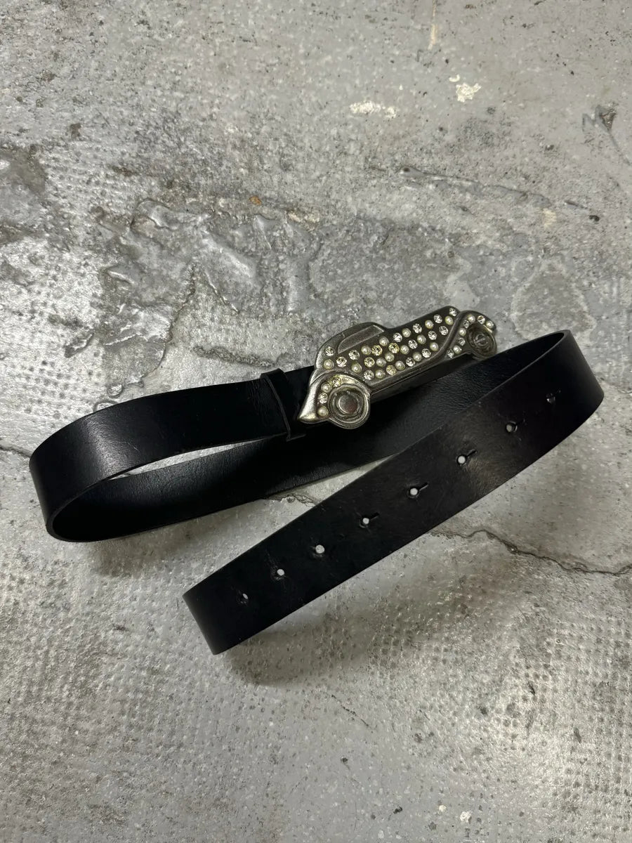 2000s Cavalli Crystal Effect Car Buckle Leather Belt (OS) rPpQGPf 2