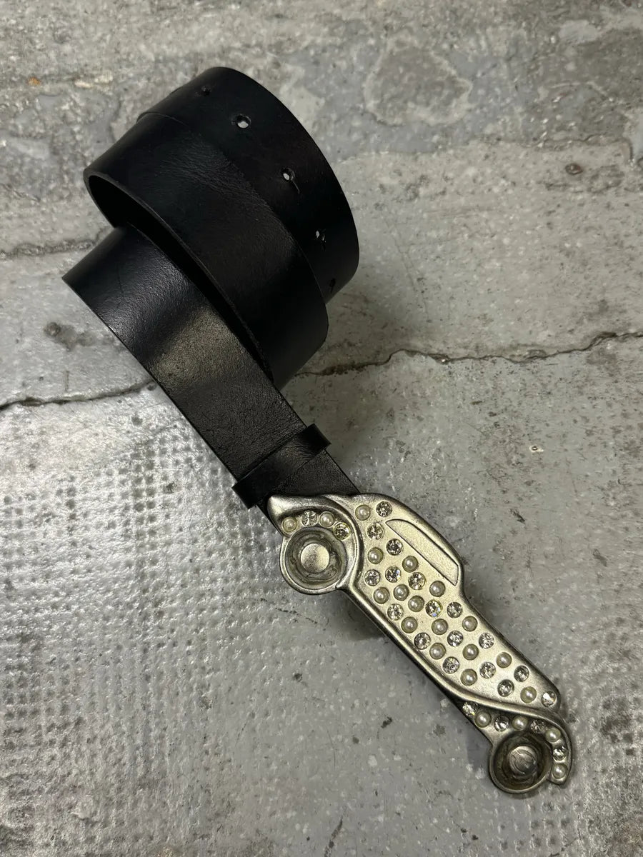 2000s Cavalli Crystal Effect Car Buckle Leather Belt (OS) rPpQGPf 3