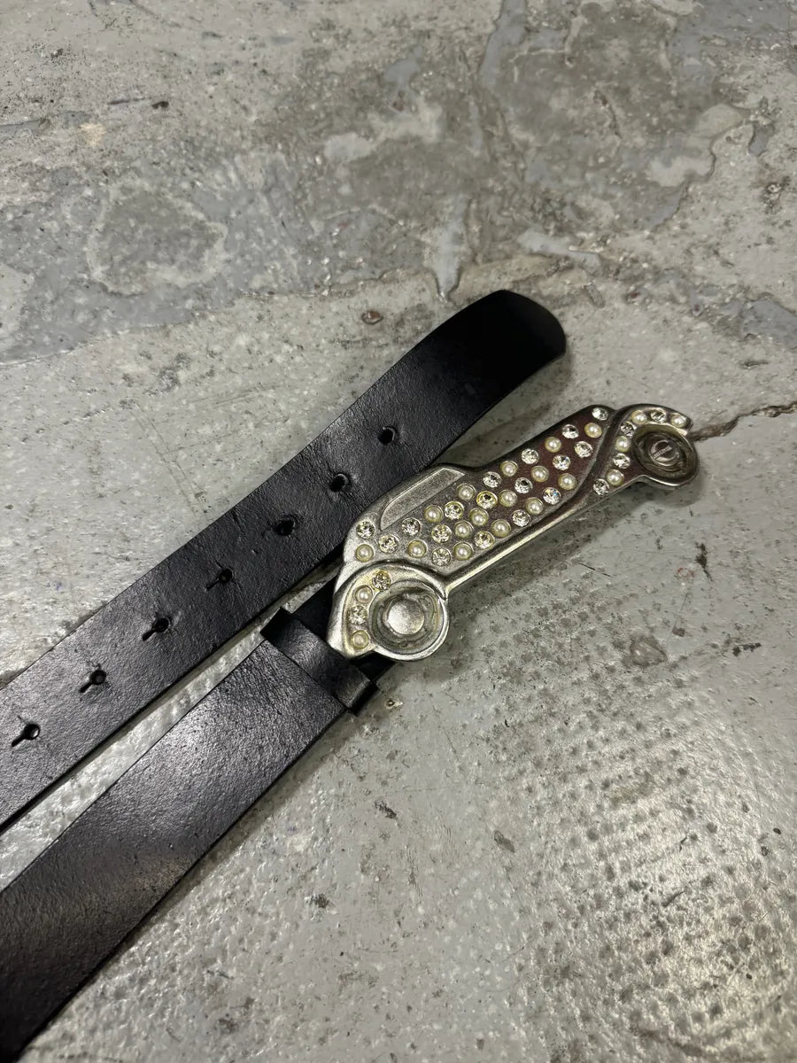 2000s Cavalli Crystal Effect Car Buckle Leather Belt (OS) rPpQGPf 4