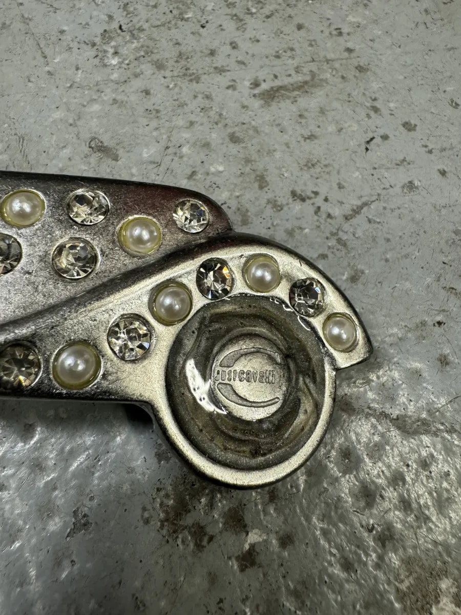 2000s Cavalli Crystal Effect Car Buckle Leather Belt (OS) rPpQGPf 5