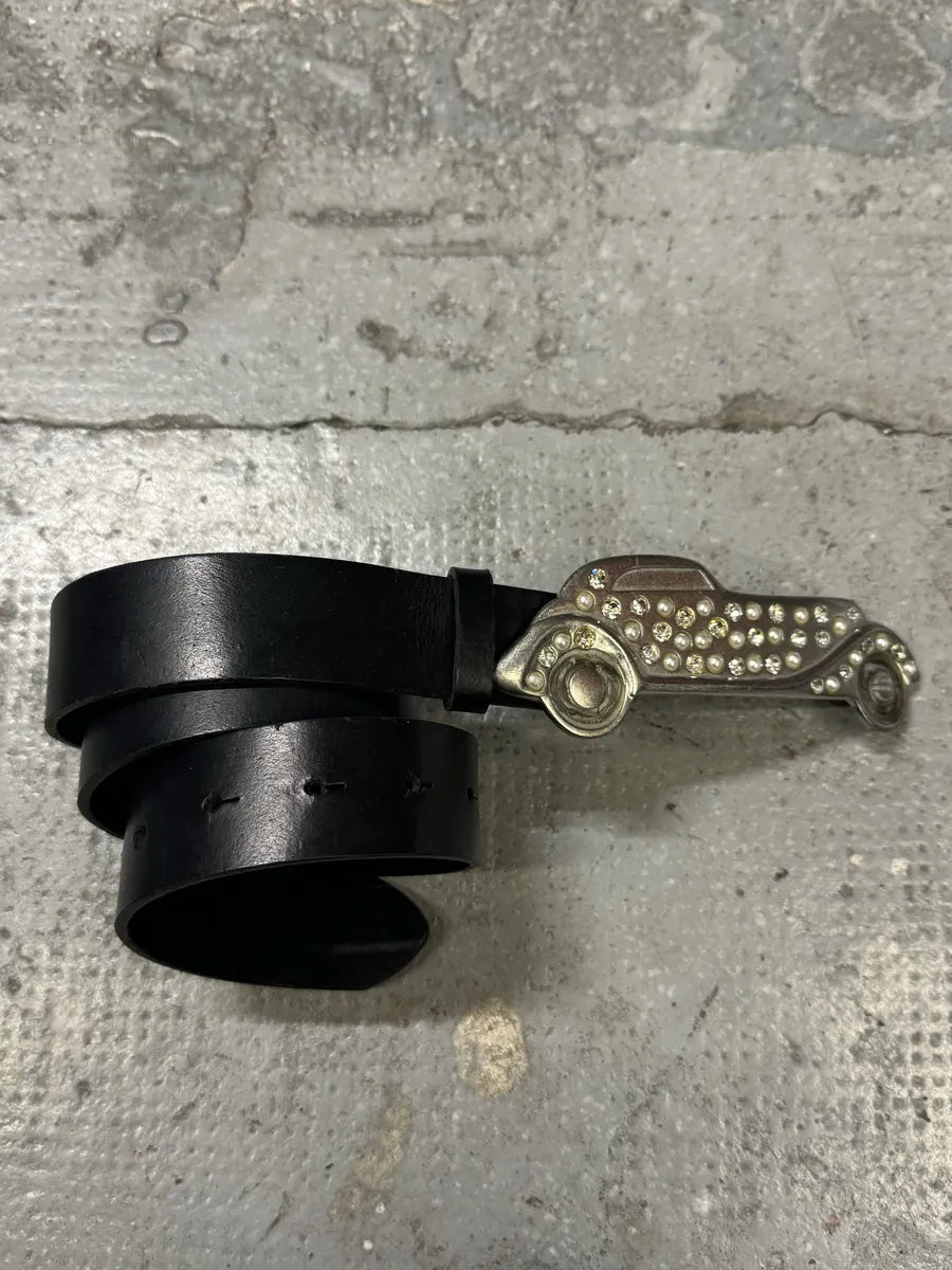 2000s Cavalli Crystal Effect Car Buckle Leather Belt (OS) rPpQGPf 8