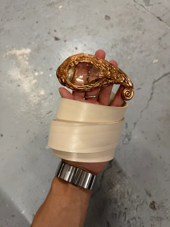 2000s Cavalli Crystal Metal Buckle White Leather Belt iInmoly 2