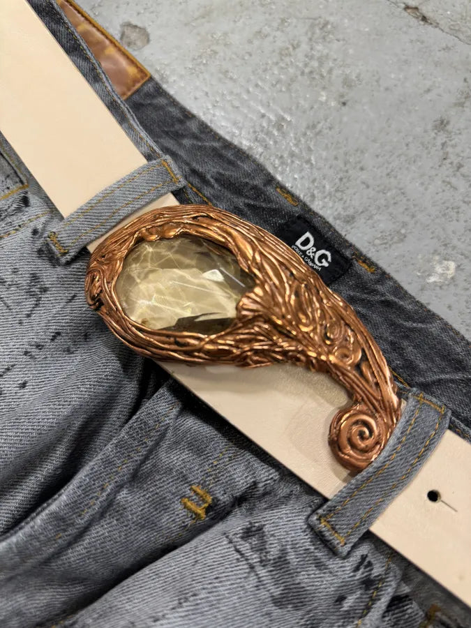 2000s Cavalli Crystal Metal Buckle White Leather Belt iInmoly 3