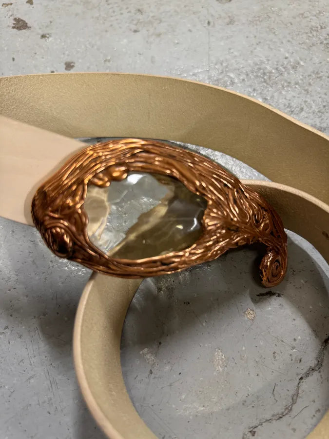 2000s Cavalli Crystal Metal Buckle White Leather Belt iInmoly 4