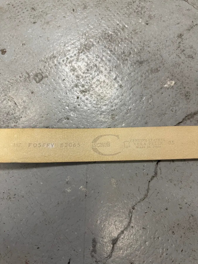 2000s Cavalli Crystal Metal Buckle White Leather Belt iInmoly 8