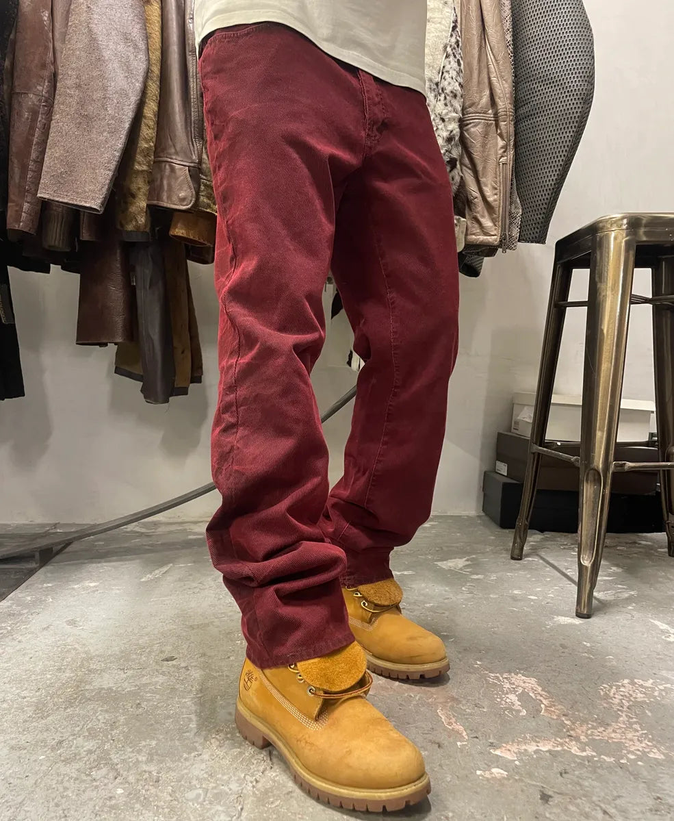 2000s Cavalli Dark Red Faded Cozy Denim Pants (M) tpMaTqo 0