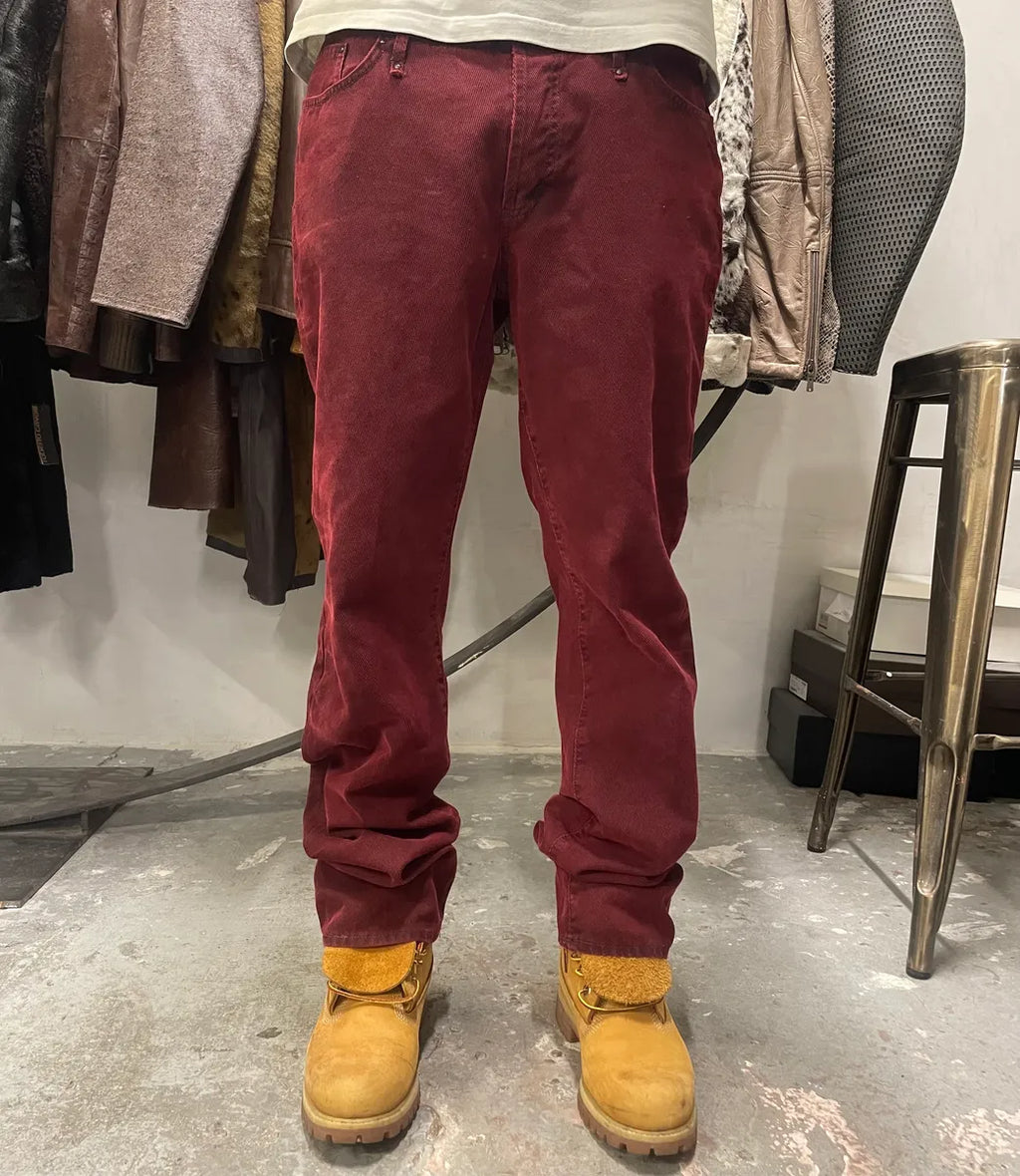 2000s Cavalli Dark Red Faded Cozy Denim Pants (M) tpMaTqo 1