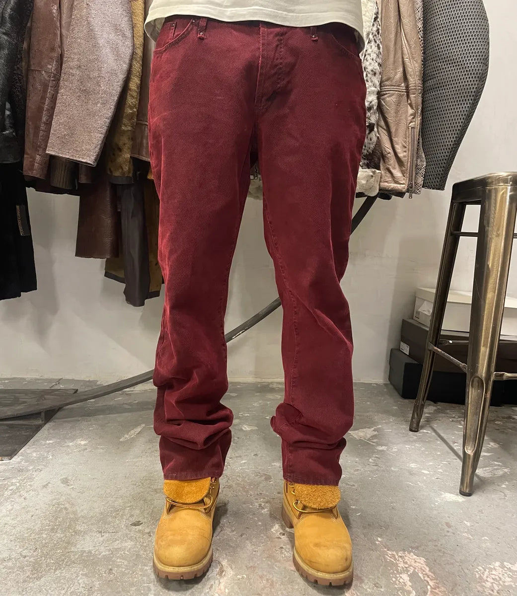 2000s Cavalli Dark Red Faded Cozy Denim Pants (M) tpMaTqo 1