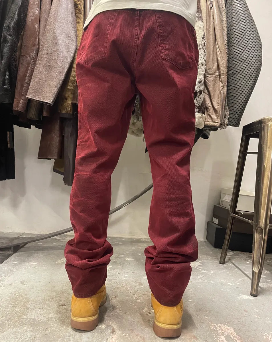 2000s Cavalli Dark Red Faded Cozy Denim Pants (M) tpMaTqo 3