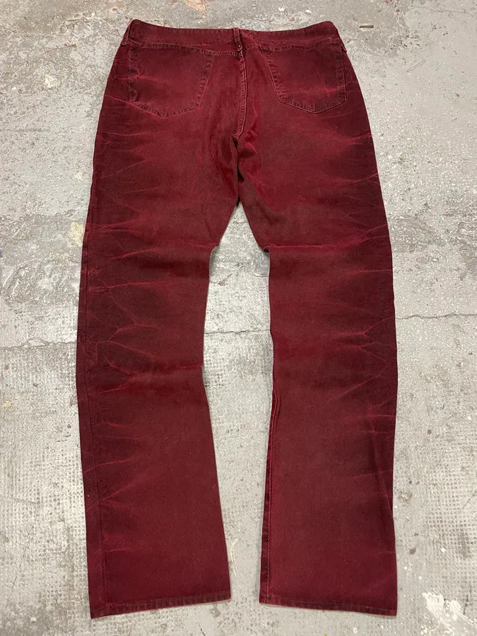 2000s Cavalli Dark Red Faded Cozy Denim Pants (M) tpMaTqo 4
