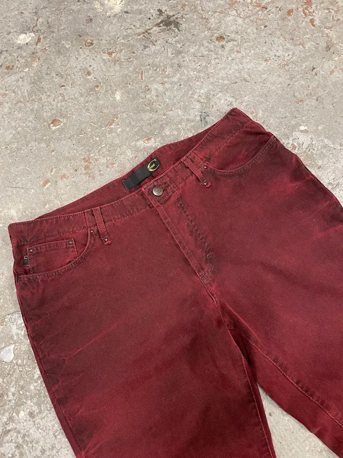 2000s Cavalli Dark Red Faded Cozy Denim Pants (M) tpMaTqo 5