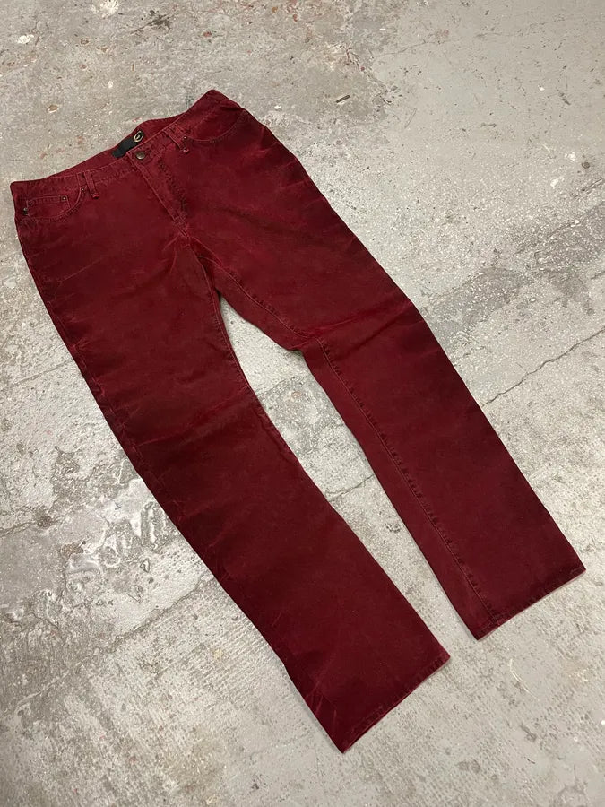 2000s Cavalli Dark Red Faded Cozy Denim Pants (M) tpMaTqo 6