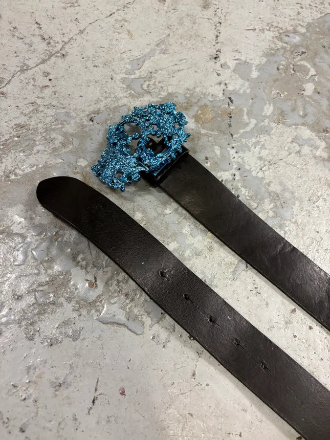 2000s Cavalli Deadskull Buckle Brown Leather Belt pArriOZ 2