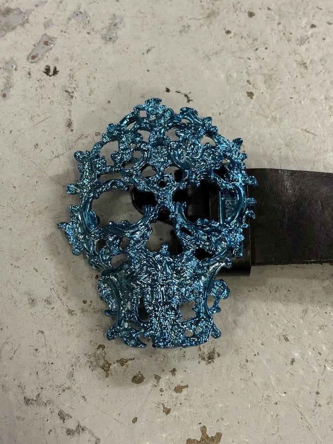 2000s Cavalli Deadskull Buckle Brown Leather Belt pArriOZ 4