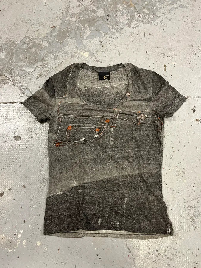2000s Cavalli Denim Trompe L’Oeil T-Shirt liHIFAg 0