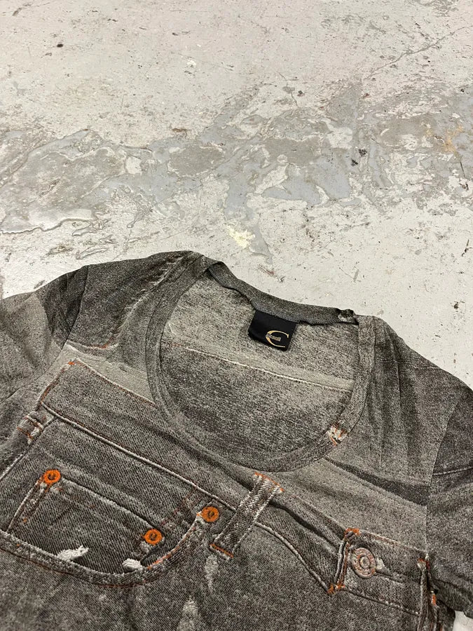 2000s Cavalli Denim Trompe L’Oeil T-Shirt liHIFAg 1