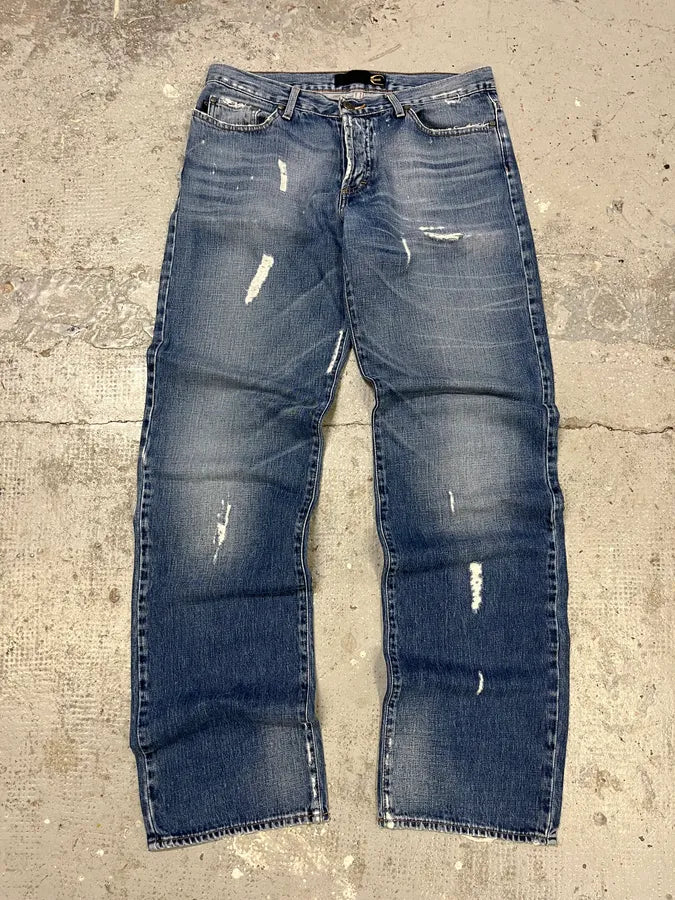 2000s Cavalli Destroyed Blue Denim Jeans (M) VJWzrfA 0