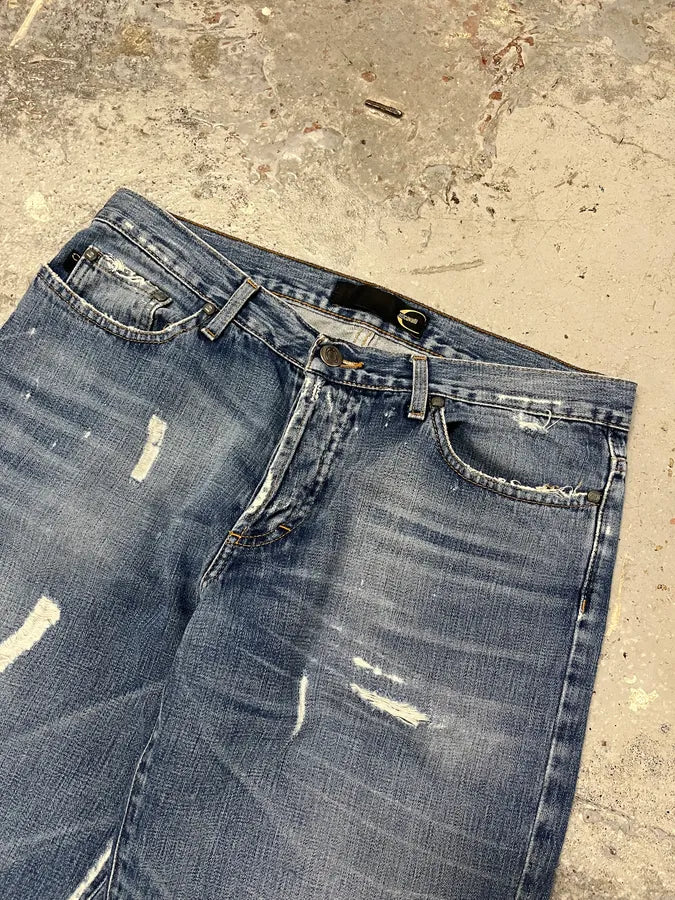 2000s Cavalli Destroyed Blue Denim Jeans (M) VJWzrfA 5