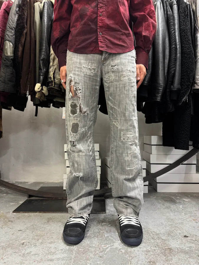 2000s Cavalli Destroyed Grey Denim Jeans rCCHrSb 1
